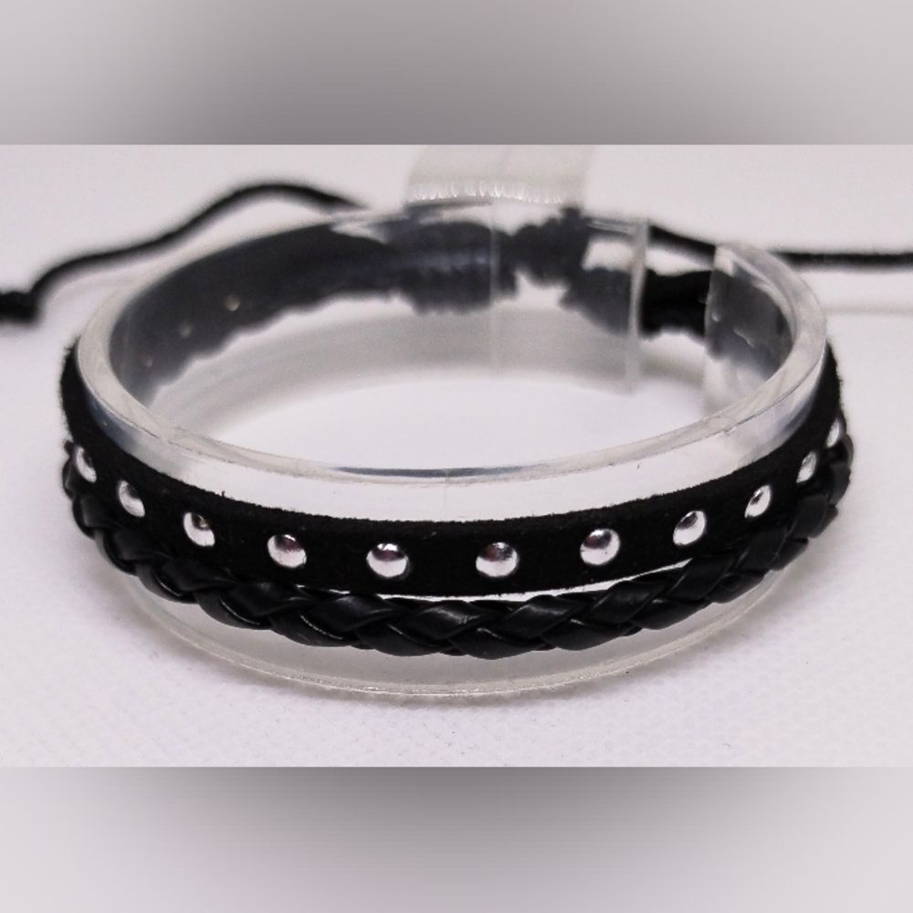 Men's bracelet leather layered black new e79‎